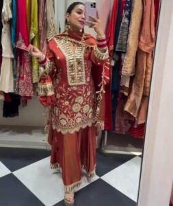 Orange Cosmos Mirror Embroidery Work Salwar Suit