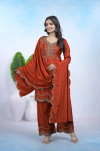 Impressive Natural Crepe Sequence Embroidered Suit Set for Function Wear