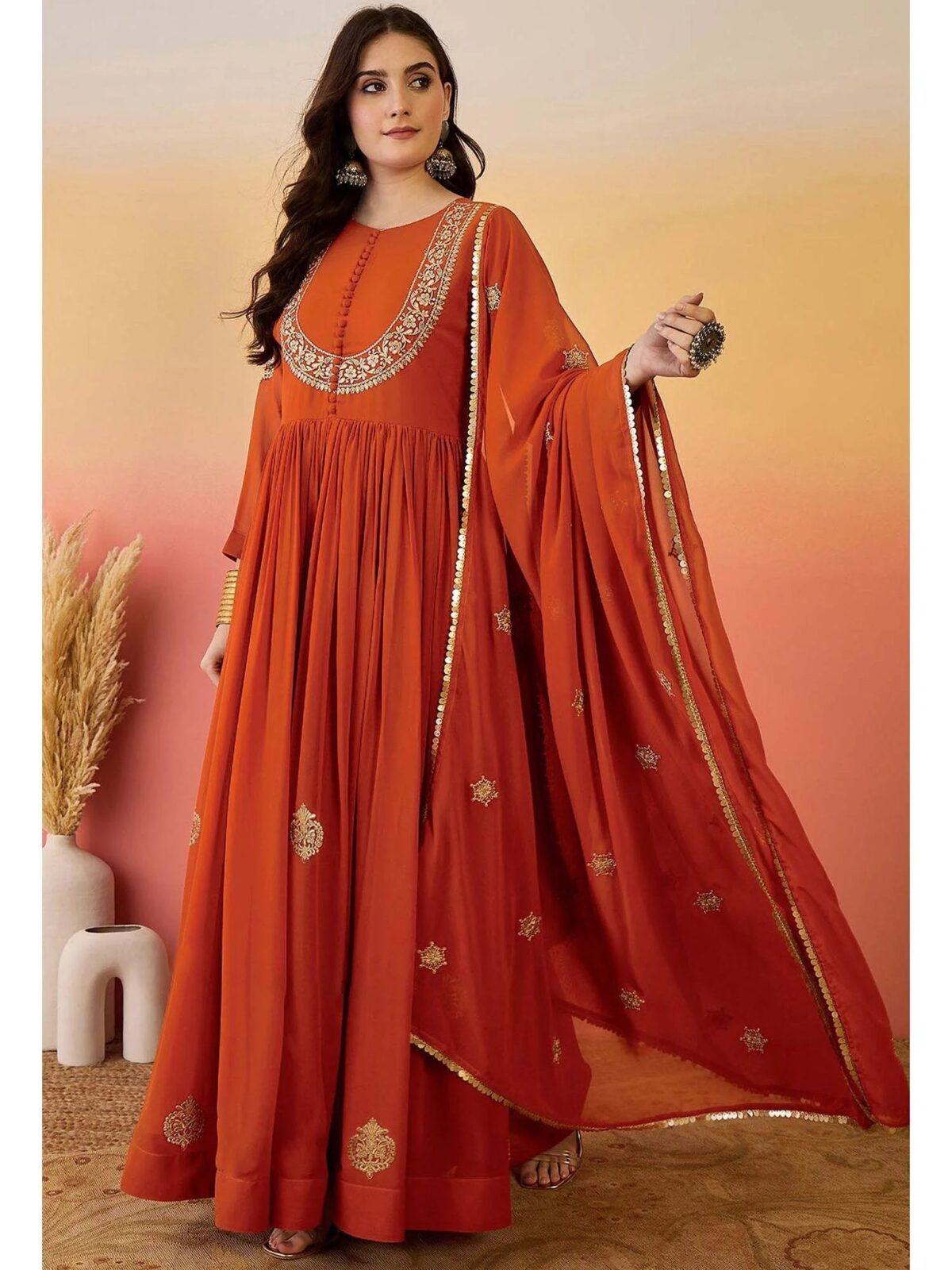 Luxury Blooming Georgette Anarkali Style Gown Set