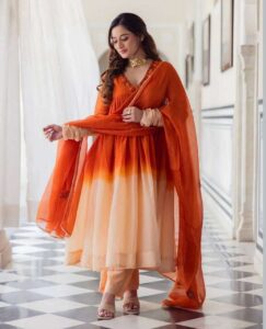 Designer Gown Set – Pure Chinon Silk, Wedding & Party Collection