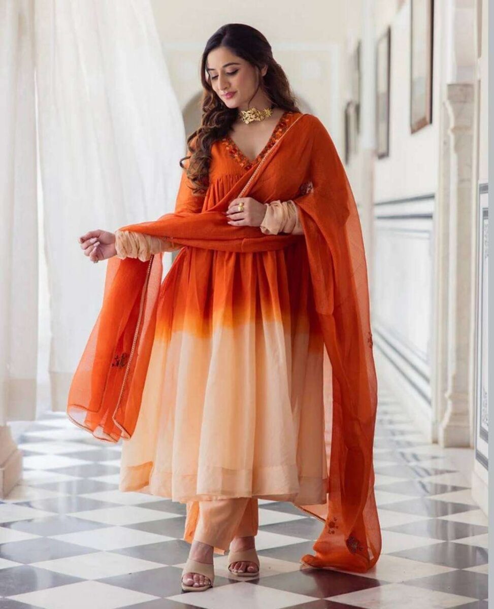 Designer Gown Set – Pure Chinon Silk, Wedding & Party Collection