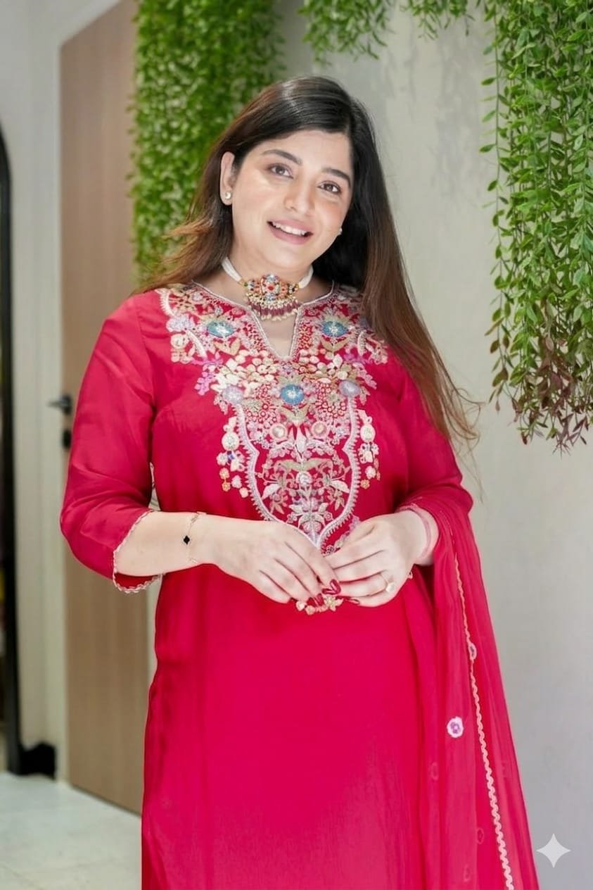 WOMEN PURE VISCOSE SHIMMER SILK WITH SEQUENCE CODING EMBROIDERED KURTA SET