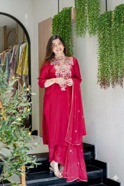 WOMEN PURE VISCOSE SHIMMER SILK WITH SEQUENCE CODING EMBROIDERED KURTA SET