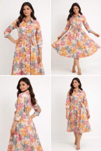 Floral Printed Rayon Shirt Dress for Women | Casual A-Line Button Down Dress with Belt