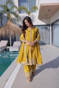 Luxury Mustard Yellow Designer Suit Set with Zari & Sequins Embroidery – Ready to Wear