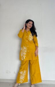 Cotton Embroidered Cord Set for Women | Stylish Kurti Pant Set with Palazzo (2 Piece Outfit)