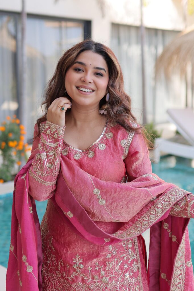 Premium Designer Fendi Crush Top Sharara Set with Dupatta | Embroidered Festive Wear for Women