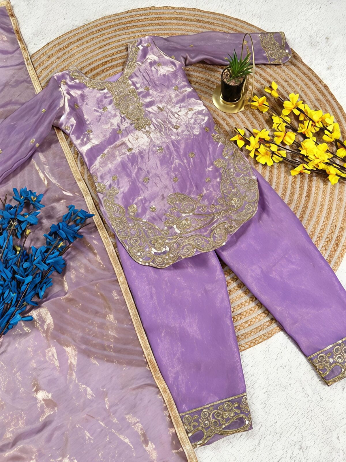 Premium Kids Silk Embroidered Top Palazzo Set with Dupatta | Designer Party Wear Outfit for Girls