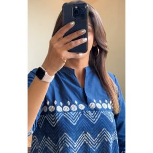 Cotton Zig-Zag Printed Midi Gown Dress for Women | Casual Summer A-Line Dress with Embroidery Yoke