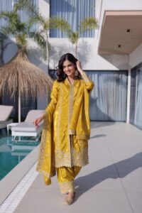 Luxury Mustard Yellow Designer Suit Set with Zari & Sequins Embroidery – Ready to Wear
