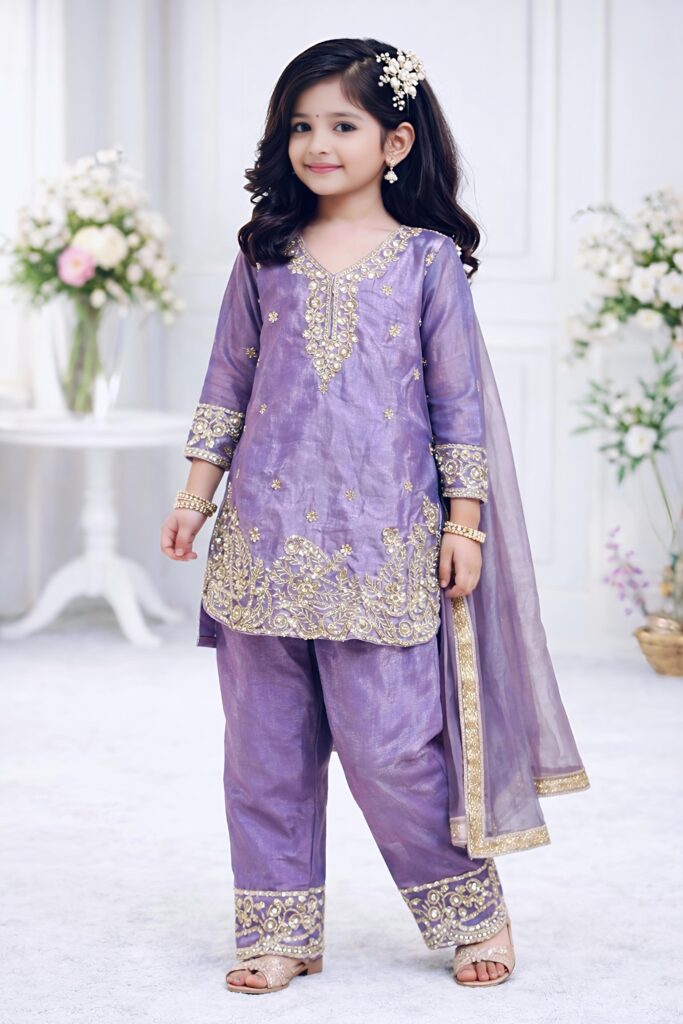 Premium Kids Silk Embroidered Top Palazzo Set with Dupatta | Designer Party Wear Outfit for Girls