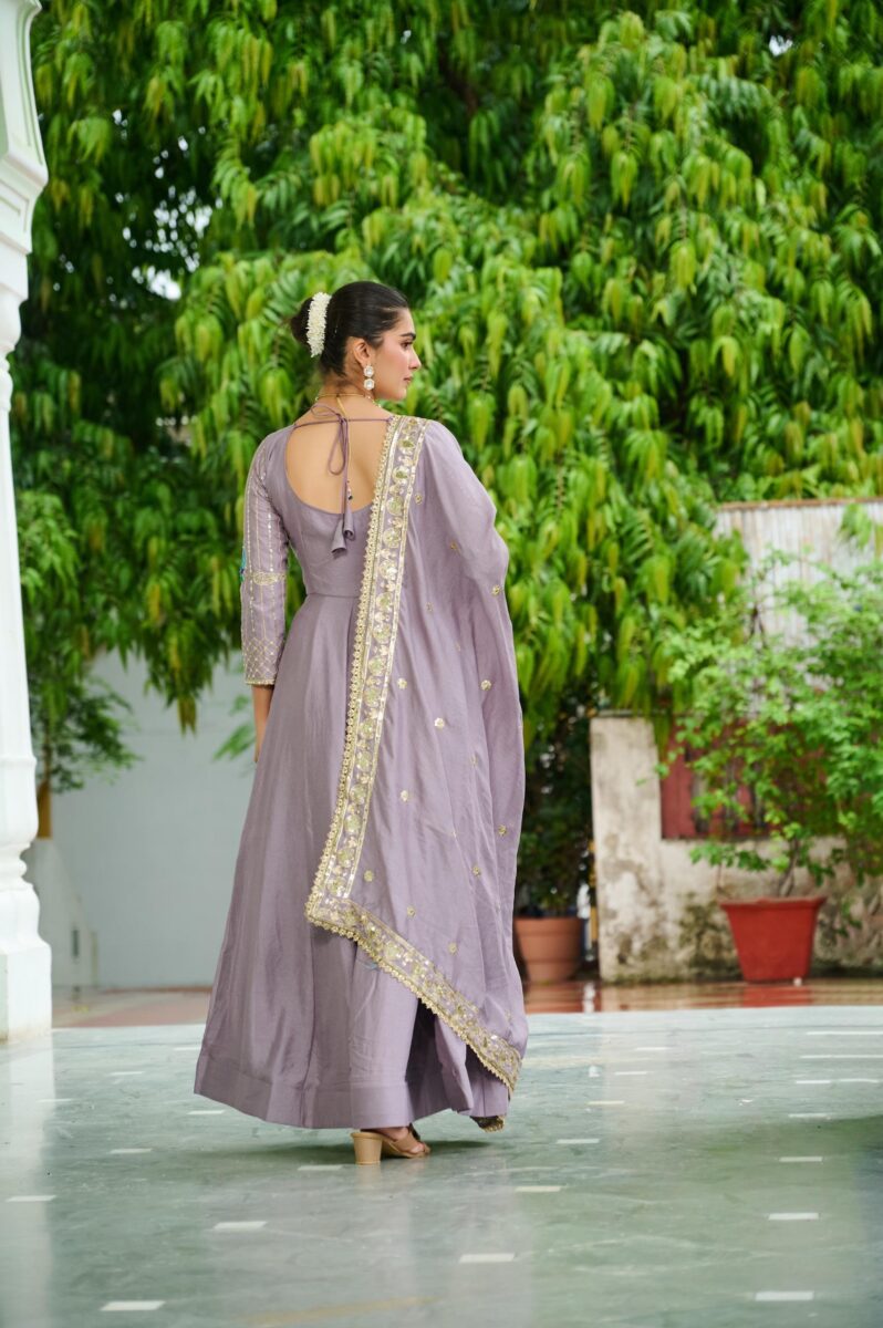 Premium Vichitra Silk Embroidered Anarkali Gown with Dupatta | Designer Festive Wear for Women