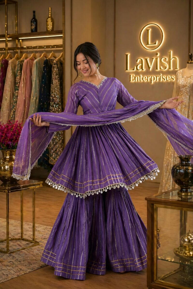 Mul Chanderi Peplum Sharara Set with Dupatta | Festive Ethnic Wear | 8 Colors Available