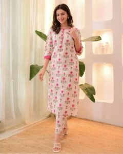 Casual Floral Cotton Kurti Pant Set with Printed Design – Daily Wear Ready to Wear